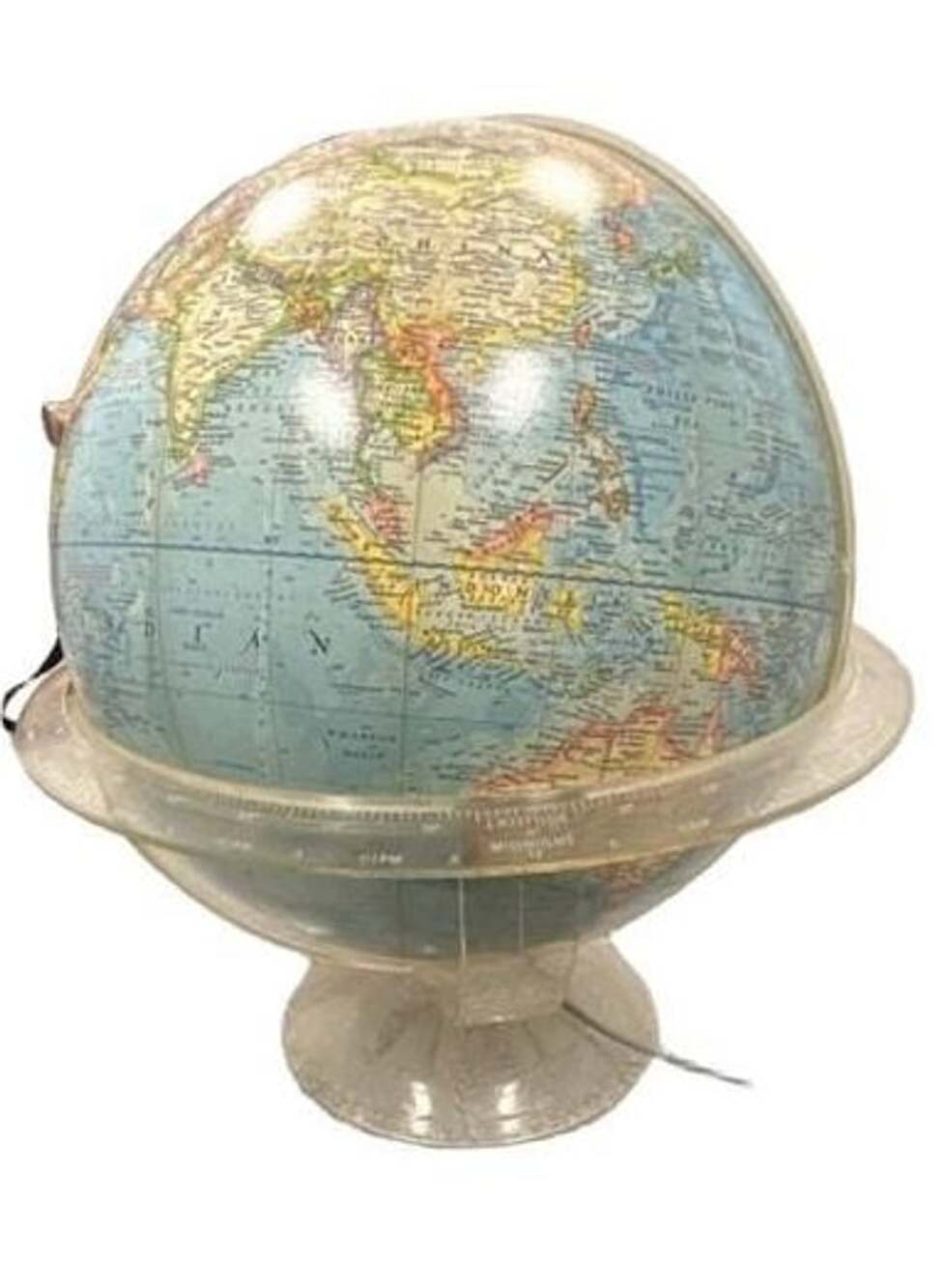 Vintage National Geographic World Globe 12 Inch Lucite Cradle Stand MCM